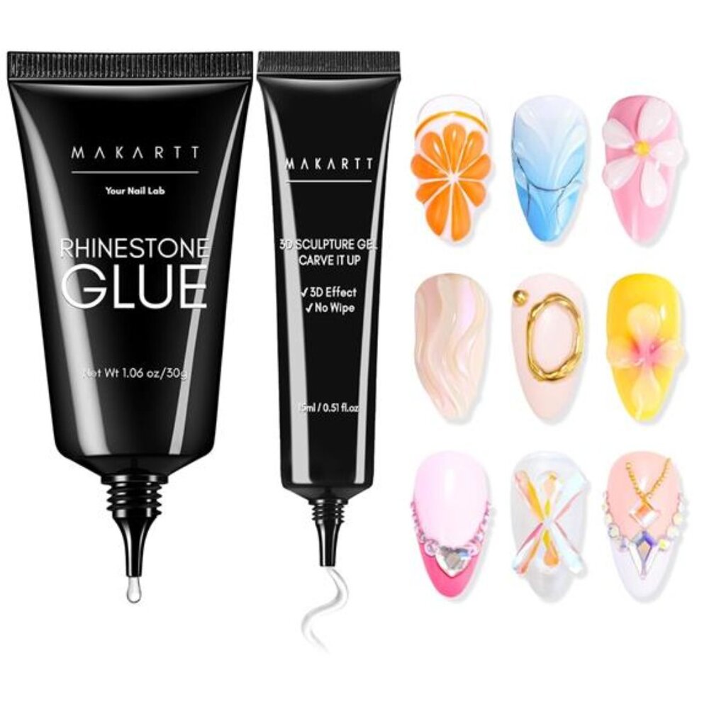 Nail Rhinestone Glue with 3D Gel Kit – Super Strong Nail Charm Glue